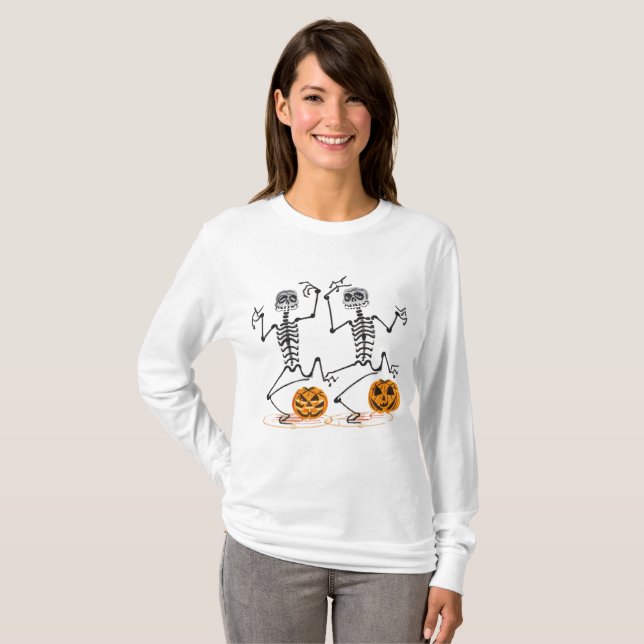 Halloween Skeletons och Jack o lantern T Shirt (Hel framsida)