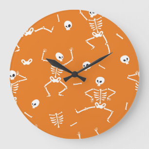 Halloween Skeletons Roligt Sömlös Mönster Stor Klocka