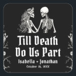Halloween Skeletons Till Death Do Us Part Wedding Fyrkantigt Klistermärke<br><div class="desc">💀 Till Death Do Us Part Halloween Skeleton Wedding Square Sticker Add a spooky-chic seal to your love story! 🕸️🖤 This Till Death Do Us Part Square Wedding Sticker features a vintage skeleton couple and elegant gothic typography — perfect for Halloween weddings, gothic ceremonies, or alternative fall celebrations. Use these...</div>