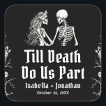 Halloween Skeletons Till Death Do Us Part Wedding Fyrkantigt Klistermärke<br><div class="desc">💀 Till Death Do Us Part Halloween Skeleton Wedding Square Sticker Add a spooky-chic seal to your love story! 🕸️🖤 This Till Death Do Us Part Square Wedding Sticker features a vintage skeleton couple and elegant gothic typography — perfect for Halloween weddings, gothic ceremonies, or alternative fall celebrations. Use these...</div>