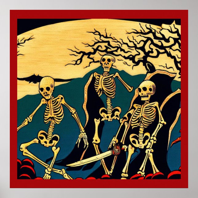 Halloween - Skeletons Woodcut 4 Poster (Framsidan)