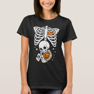 Halloween skelett bebis revben Gravid pumpa T Shirt