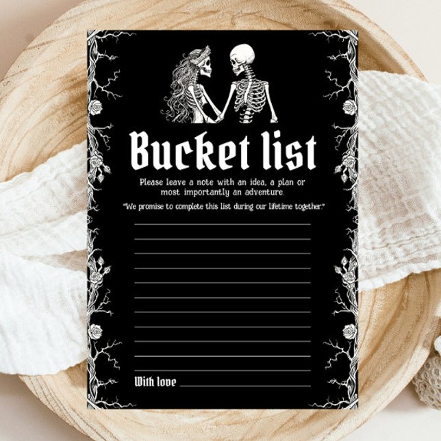 Halloween Skelett Bröllopsdusch Bucket List Spel Inbjudningar (Halloween Skeleton Bridal Shower Bucket List Game)