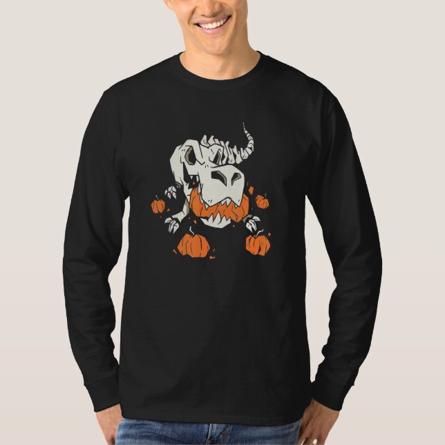 Halloween Skelett Dinosaur Pumpa T Shirt (Framsida)