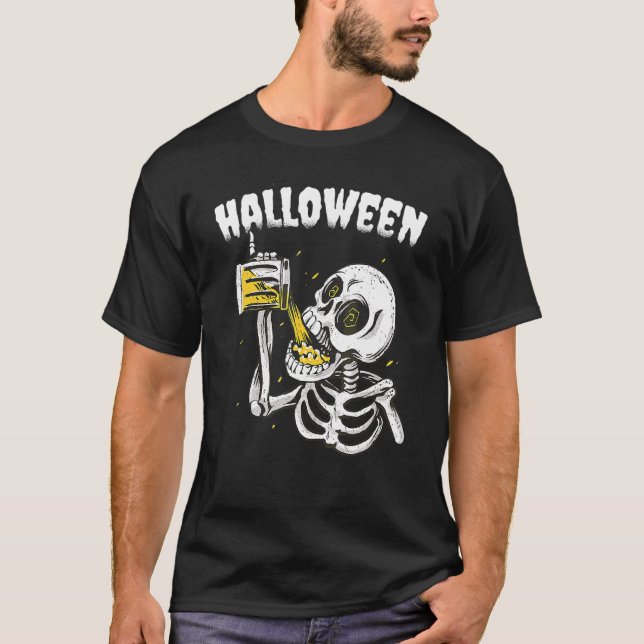 Halloween Skelett Dricka Skelett T Shirt (Framsida)