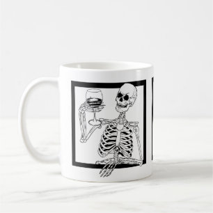 Halloween skelett dricker vin skalle lustigt kaffemugg