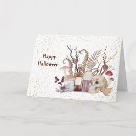 Halloween Skelett Dryckesformer Svampar Blommor Kort