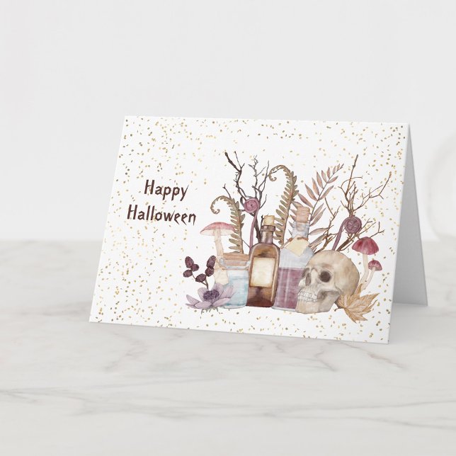 Halloween Skelett Dryckesformer Svampar Blommor Kort (Skapare uppladdad)