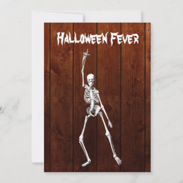 Halloween skelett- feberinbjudan på trä inbjudningar