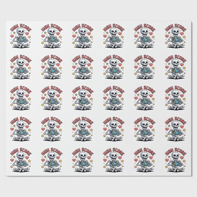 Halloween Skelett Gamer Pixel Video Spelande Presentpapper (Platt)