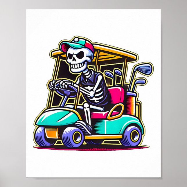 Halloween skelett golfkärra golfare 1  poster (Framsidan)