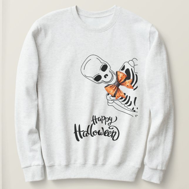Halloween-skelett i fluga - Glad Halloween T Shirt (Design framsida)