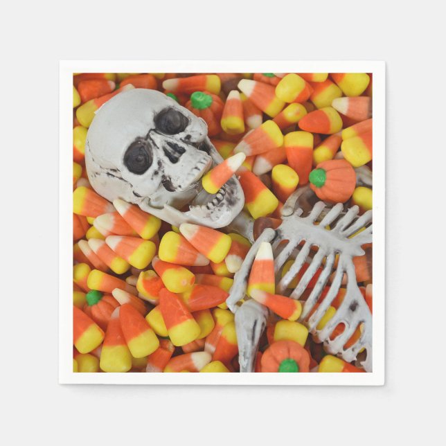 Halloween-skelett i godis majs pappersservett (Framsidan)
