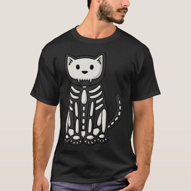 Halloween Skelett Katt T Shirt (Framsida)