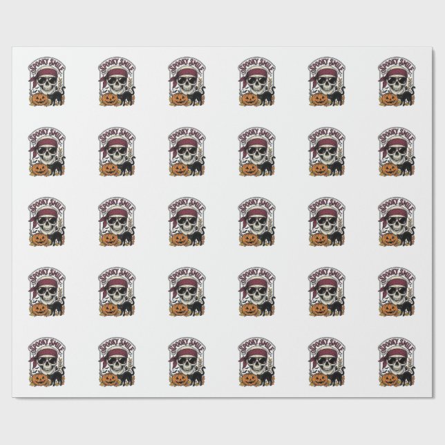 Halloween skelett katt vintage pumpa grafik_1 presentpapper (Platt)