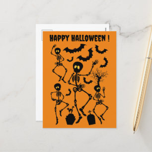Halloween skelett macabra dans helg vykort
