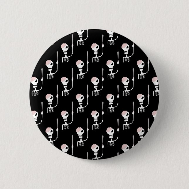 Halloween-skelett med svärd knapp (Framsida)