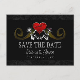Halloween skelett och hjärta matchande "spara datu meddelande vykort