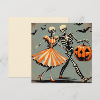 Halloween skelett och Jack O'Lantern Vintage Kort