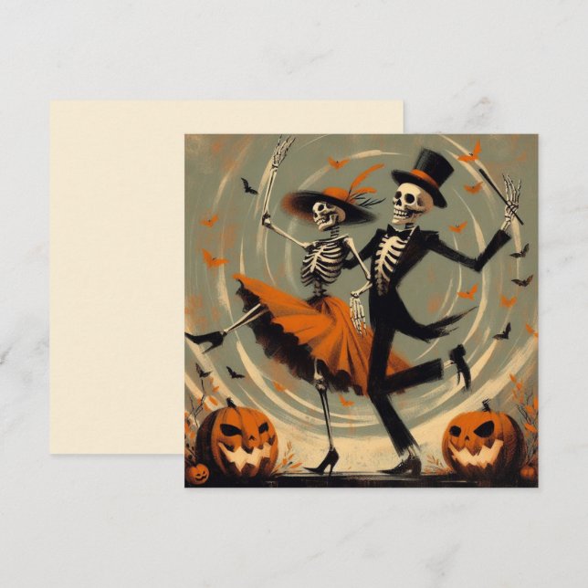 Halloween skelett och Jack O'Lantern vintage Kort (Fram/baksida)