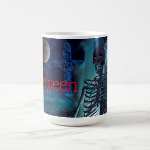 Halloween skelett på kyrkogården kaffemugg