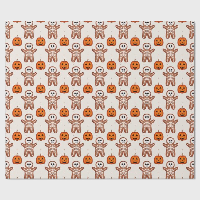 Halloween skelett pepparkaka & Jack-o-Lyktor  Presentpapper (Platt)