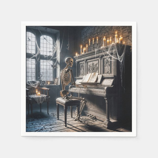 Halloween Skelett Pianist Pappersservett (Framsidan)