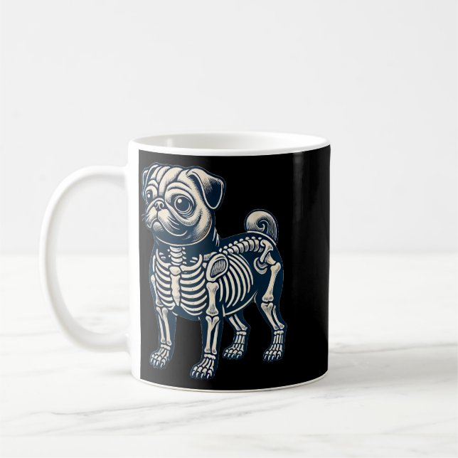 Halloween Skelett Pug Hund Kaffemugg (Vänster)