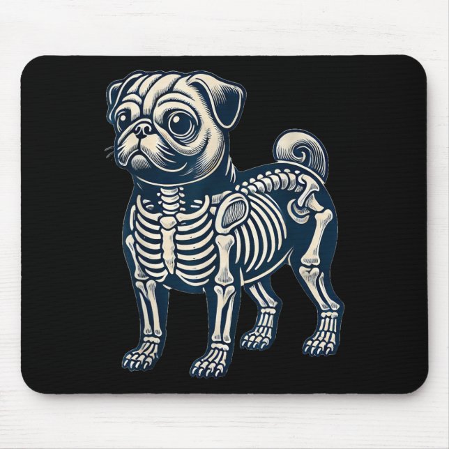 Halloween Skelett Pug Hund Musmatta (Framsidan)