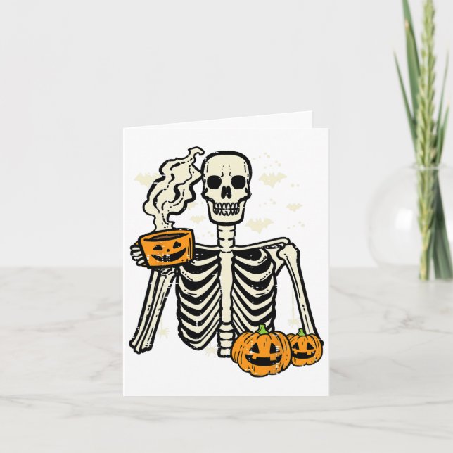 Halloween skelett pumpa höst kaffe rolig kostym kort (Framsida)