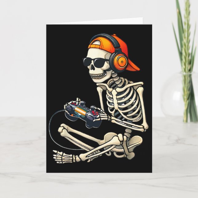 Halloween Skelett Retro Spelare Videospel Pojkar M Kort (Framsida)