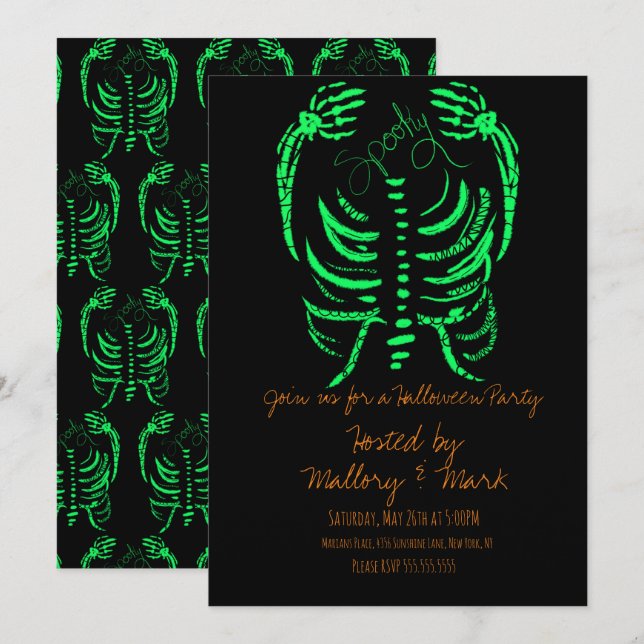 Halloween Skelett Ritning Kostym Fest Inbjudan (Fram/baksida)