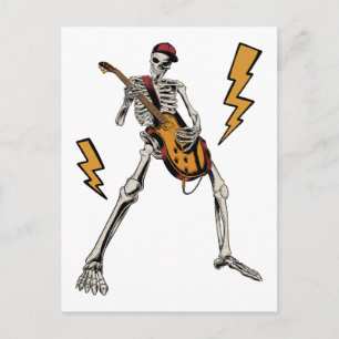Halloween skelett rockhand spelar gitarr vykort