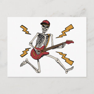 Halloween skelett rockhand spelar gitarr vykort