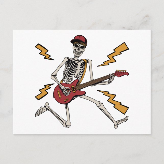 Halloween skelett rockhand spelar gitarr vykort (Framsida)