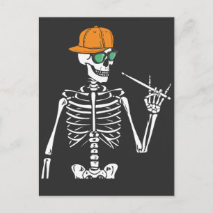 Halloween skelett rockhand trummor spelar vykort