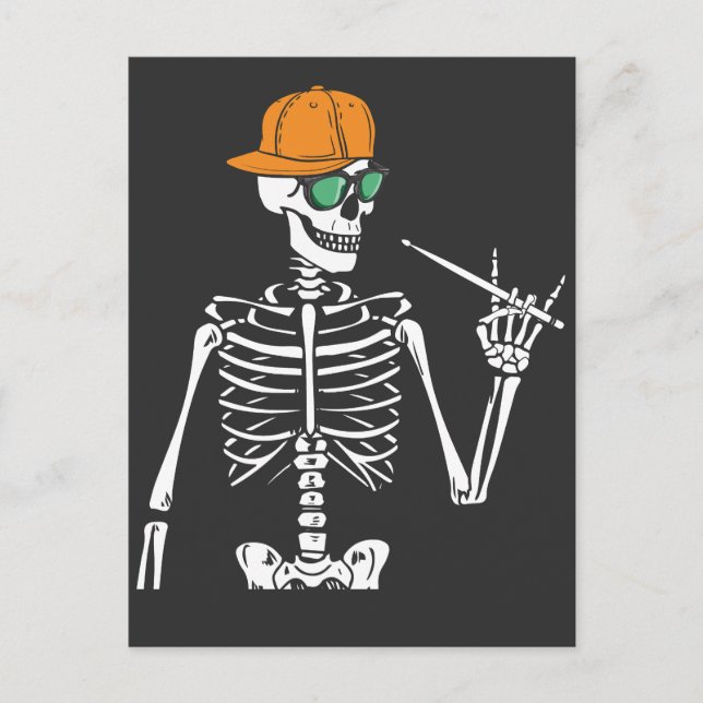 Halloween skelett rockhand trummor spelar vykort (Framsida)