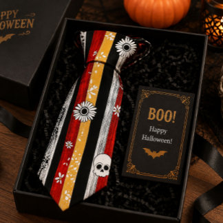 Halloween skelett röd svart kuslig gotisk mönster slips