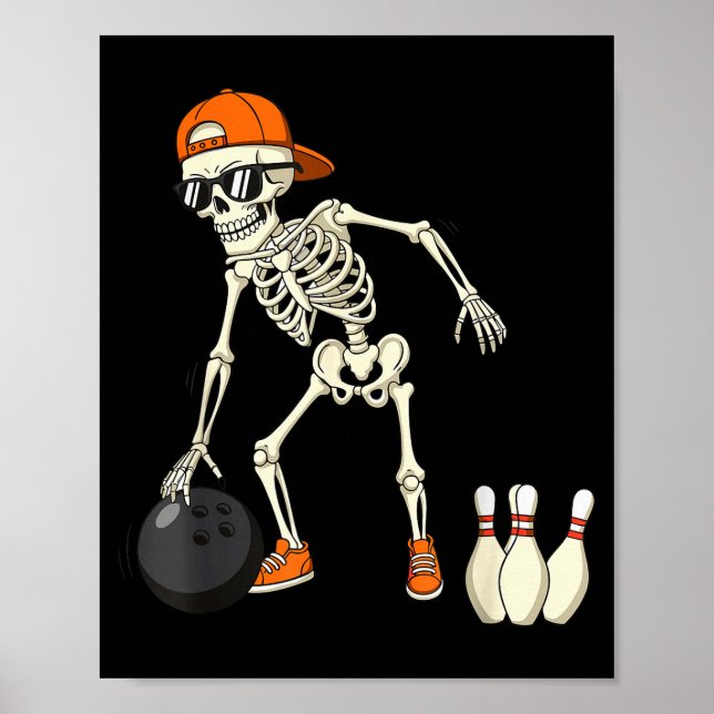 Halloween-skelett Roliga bowlingfantaster för tonå Poster (Framsidan)