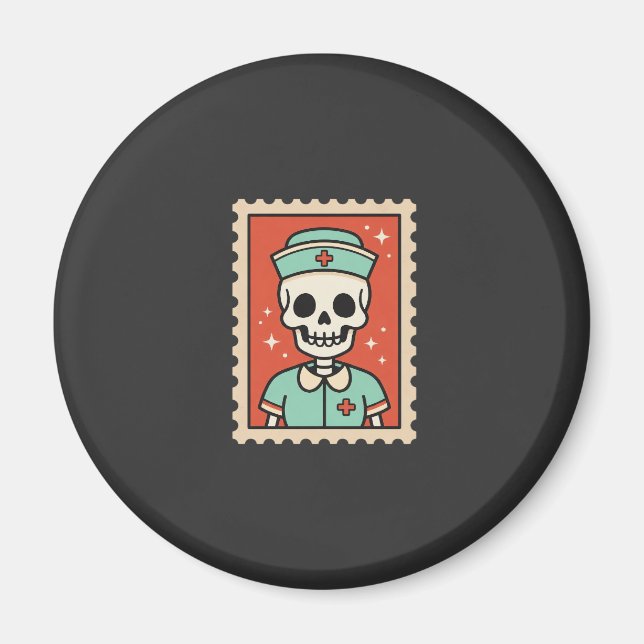 Halloween Skelett Sjuksköterska Stämpel Design_1 Magnet (Framsidan)
