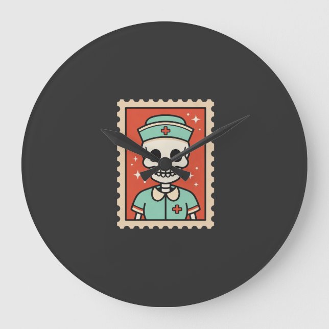 Halloween Skelett Sjuksköterska Stämpel Design_1 Stor Klocka (Framsida)