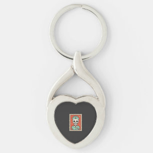 Halloween Skelett Sjuksköterska Stämpel Design_1 Twisted Heart Silverfärgad Nyckelring