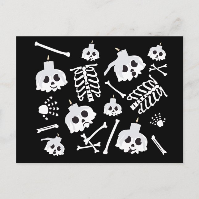 Halloween skelett skalle ben mönster vykort (Framsida)