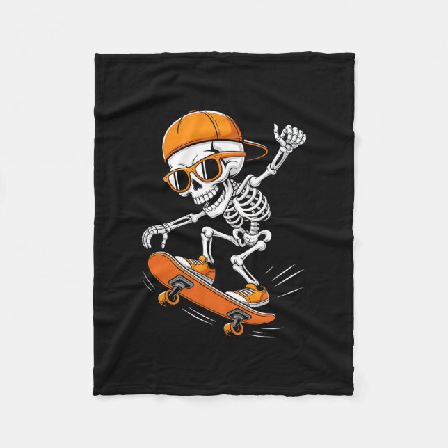 Halloween skelett skateboard rolig skateboardåknin fleecefilt (Framsidan)