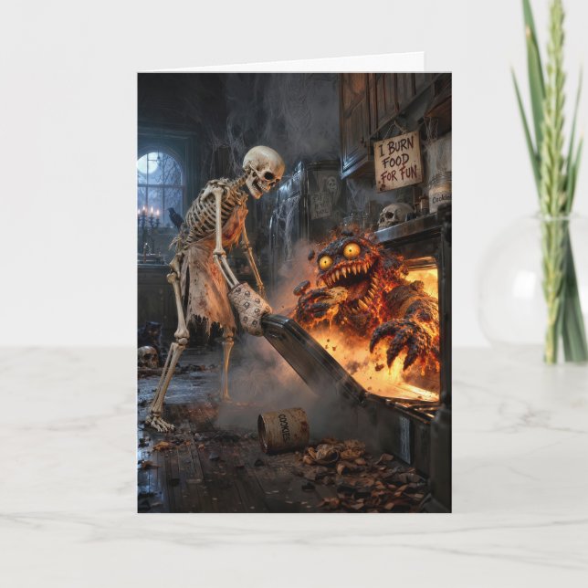 Halloween-skelett som bakar kakor kort (Framsida)