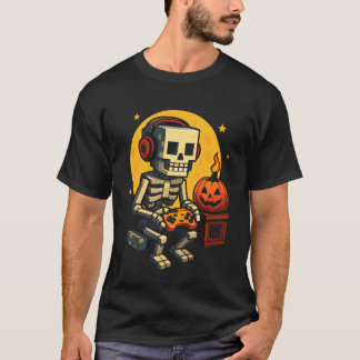 Halloween skelett-spelare Pixel-videospel pojkar M T Shirt
