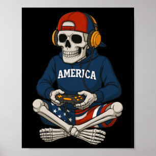 Halloween skelett spelare video spel rolig skelett poster