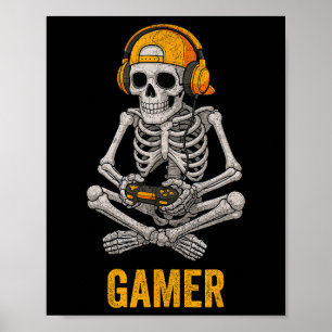 Halloween Skelett Spelare Video Spel Roligt Skelet Poster