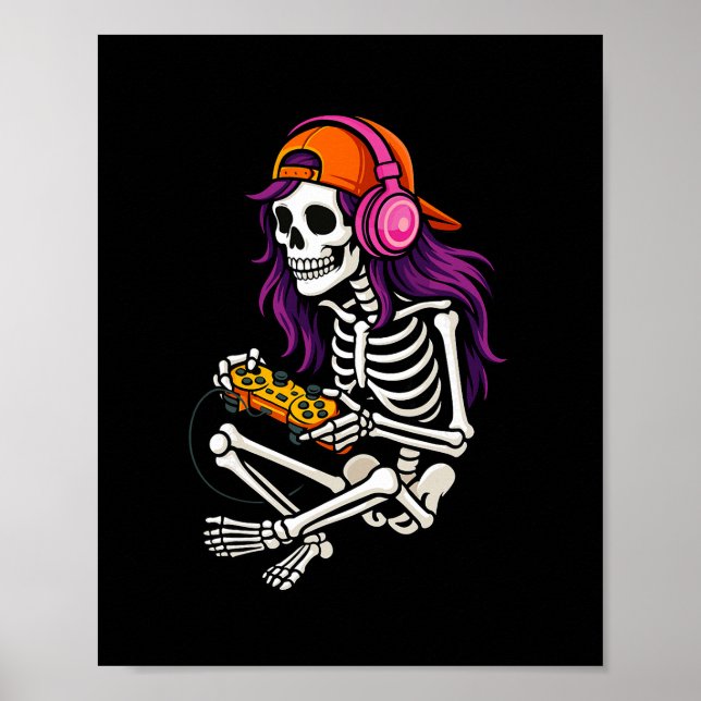 Halloween-skelett-spelare Video-spel Tjej Poster (Framsidan)