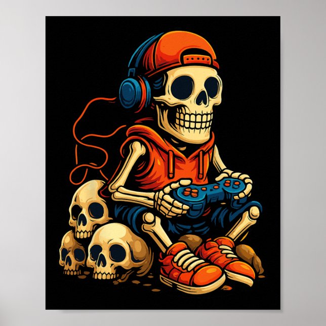 Halloween skelett spelare video spelande spöke Hal Poster (Framsidan)